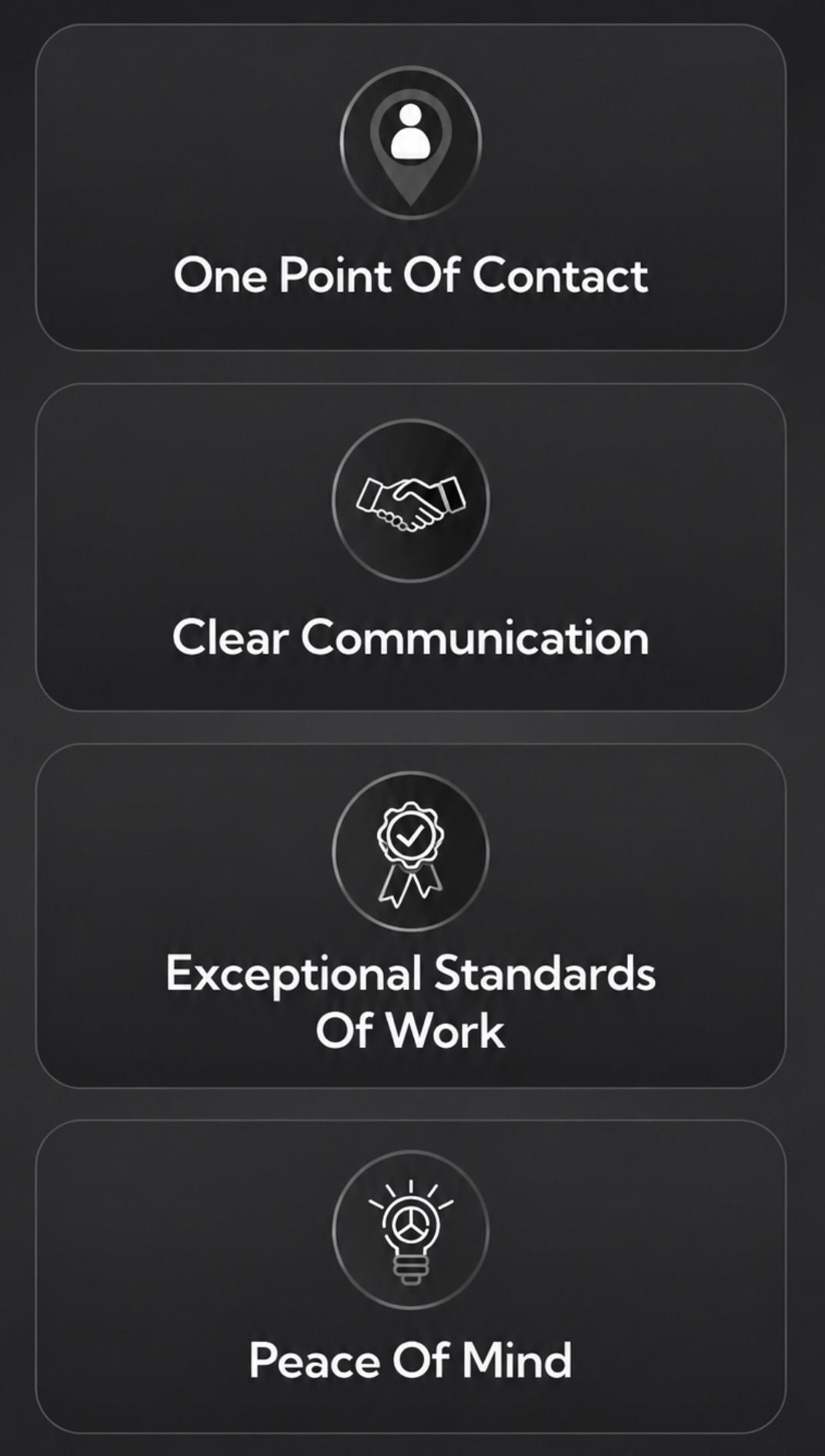 Our promise: one point of contact, clear communication, exceptional standards, peace of mind